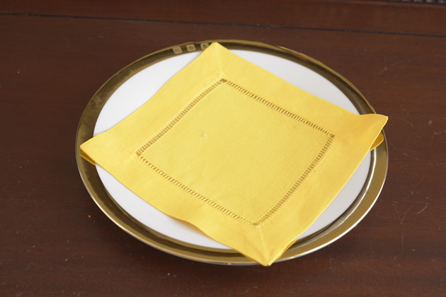 Solid color Hemstitch Cocktail Napkin 6". Minion Yellow color